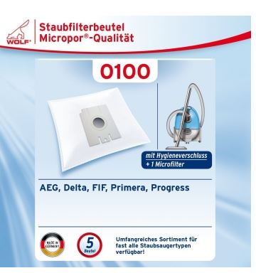 WOLF 0100, Staubsaugerbeutel Micropor passend für AEG