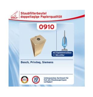 WOLF 0910, Staubsaugerbeutel Micropor für Bosch/Siemens
