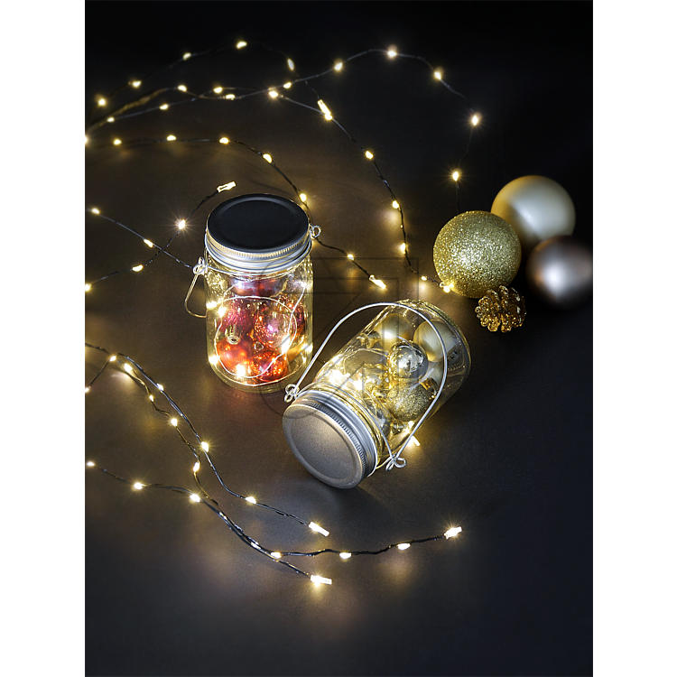 LED Dekoglas Lichterkette mit Kugeln rot mit Timer und Batteriebetrieb