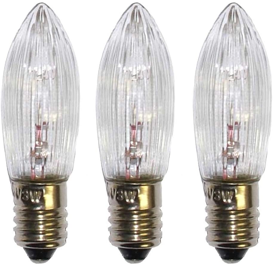 LED Topkerzen - Ersatzkerzen für Lichterkette 3er Pack 8-55V/0,1W E10 klar voll geriffelt