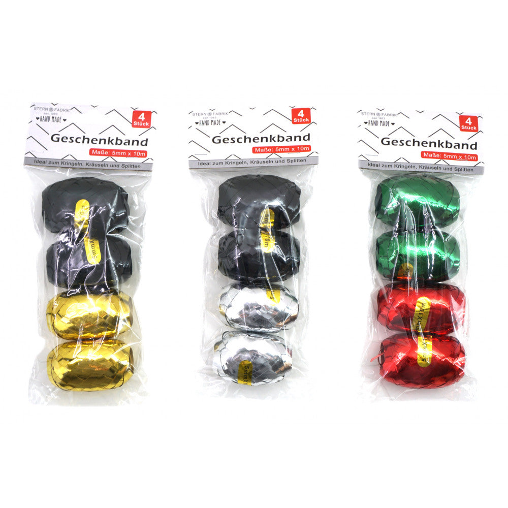 4 Stück Geschenkband 5mmx10m metallic glänzend verschiedene Farben