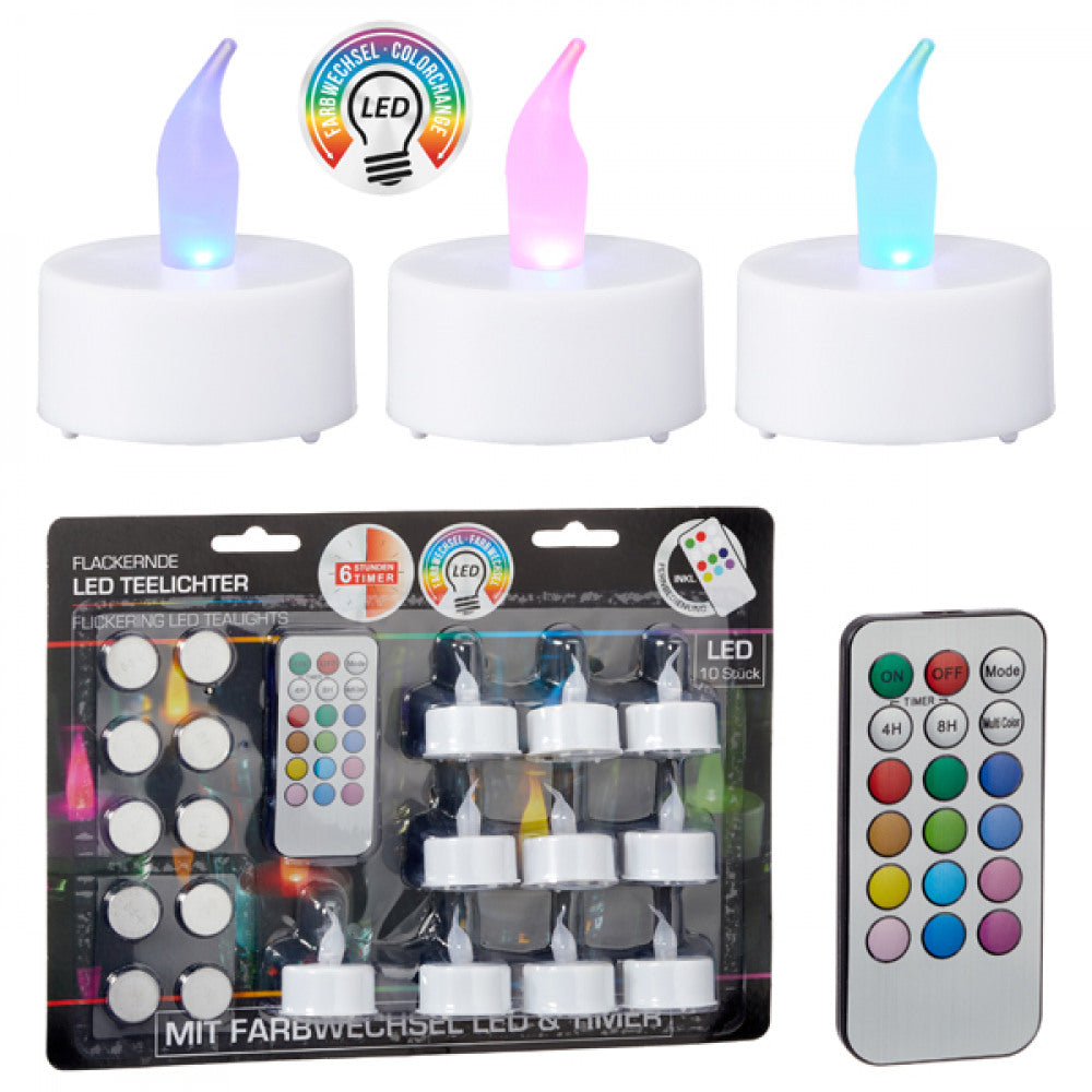 LED Teelicht RGB 10er Set mit Fernbedienung inkl. Batterien