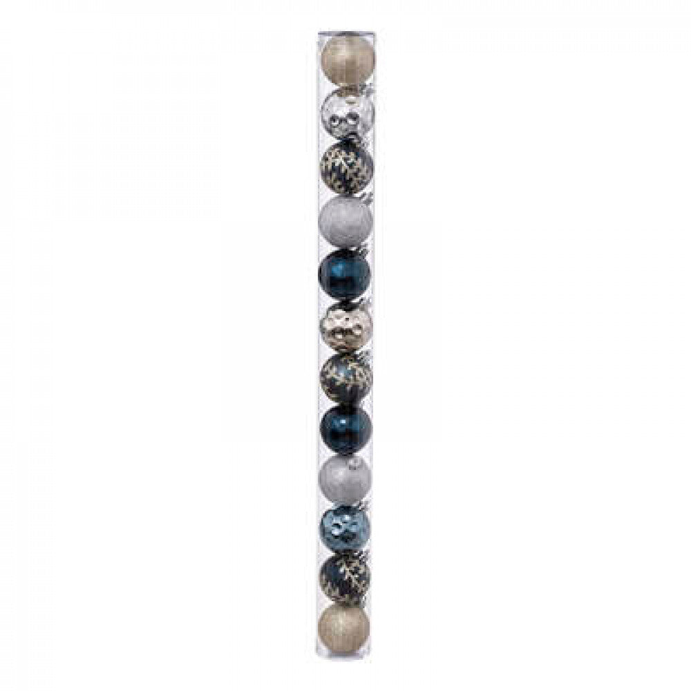 12 Stück Christbaumkugeln 6 cm champagner/silber/blau