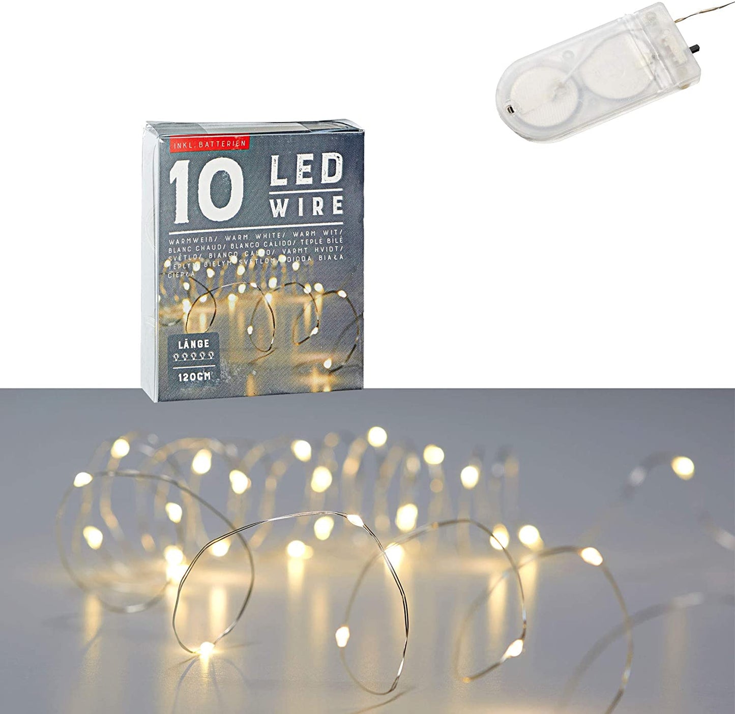 LED Micro Lichterkette 10 flammig mit Batterie inkl. Batterie