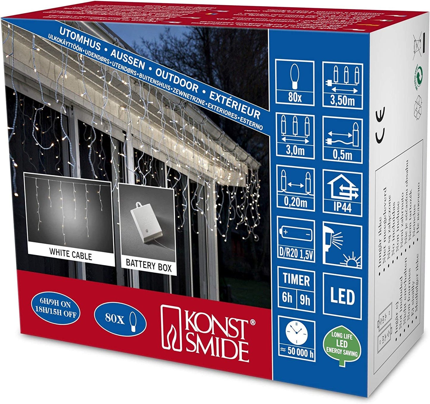 LED Eisregen Lichtervorhang für außen 80 flammig mit batteriebetrieb, Dämmerungsfunktion, Timmer