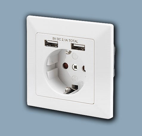 Digitus Schuko-Steckdose mit 2 USB Ports / USB 5V 2.1A / mit Kindersicherung / weiß DA-70613