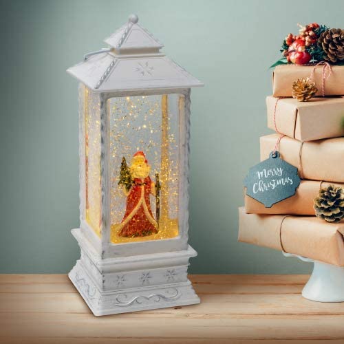 LED-Schneelaterne Weihnachtsmann weiß viereckig mit Batterie- oder Netzbetrieb