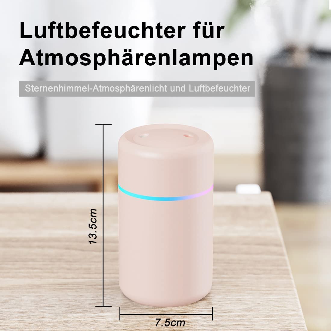 Luftbefeuchter mini 320ml mit 7 Farbwechsler USB Aufladung rosa oder weiß
