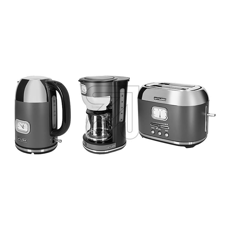 Frühstücks-Set grau bestehend aus Kaffeemaschine, Wasserkocher und Toaster