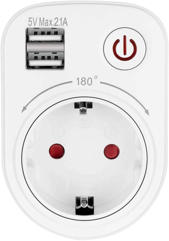 Zwischensteckdose mit 2 USB Anschlüssen 180° drehbar 2.100mA