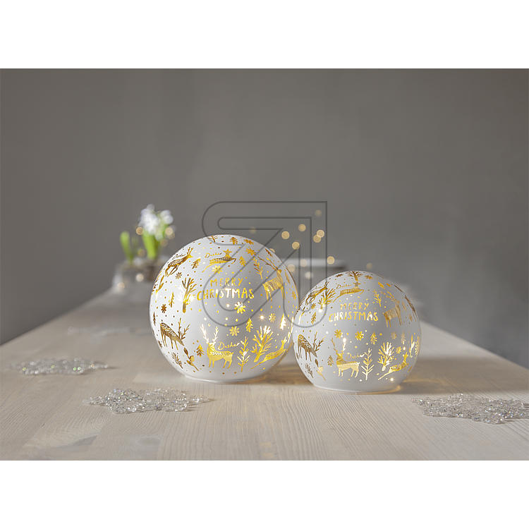 LED Glaskugel Merry X-Mas weiß 12cm oder 15cm mit Timer