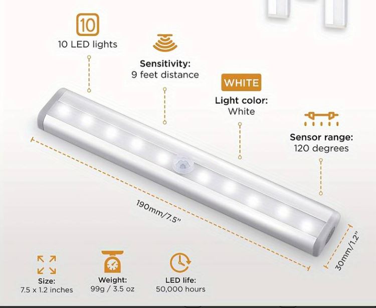 LED Schrankbeleuchtung, Nachtlicht mit Bewegungsmelder mit Batterie und Magnet