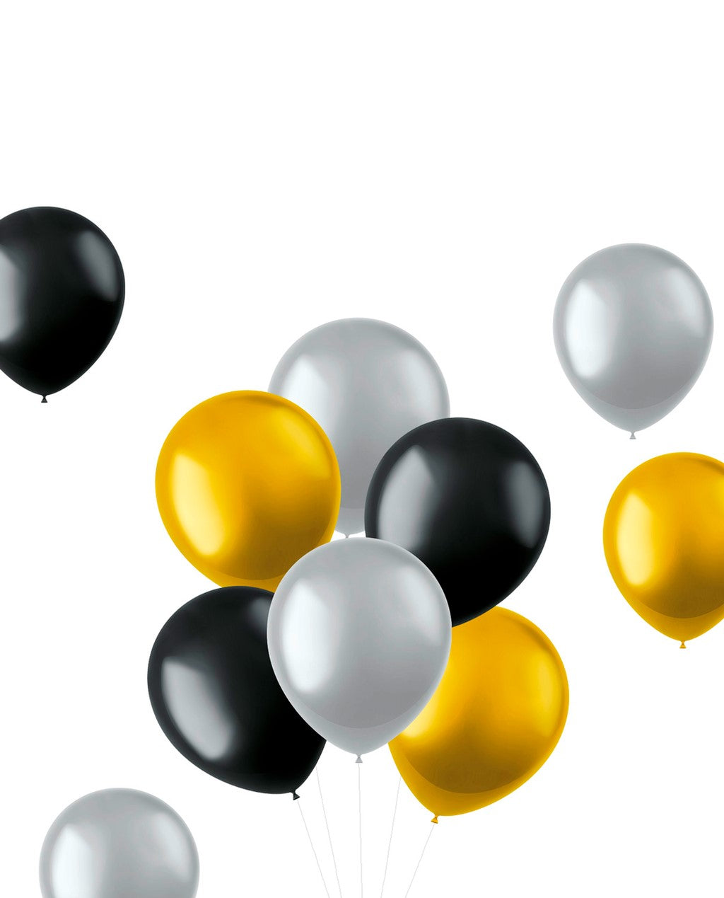 Luftballon 10 Stück auf Latex Metalic mehrfarbig 33cm silber/schwarz/gold glänzend